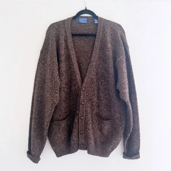 Vintage Pendleton Shetland Virgin Wool Button Down Cardigan in Brown XL - Picture 1 of 4